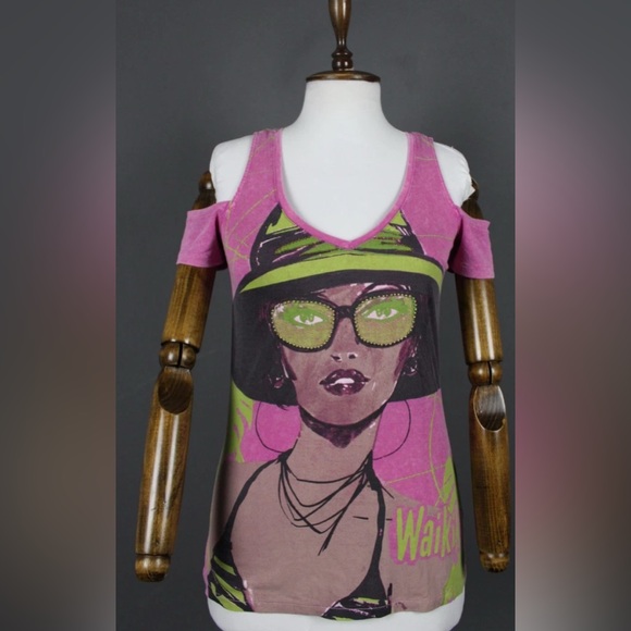 Custo Barcelona Tops - CUSTO BARCELONA Multi Graphic Print Cold Shoulder Top